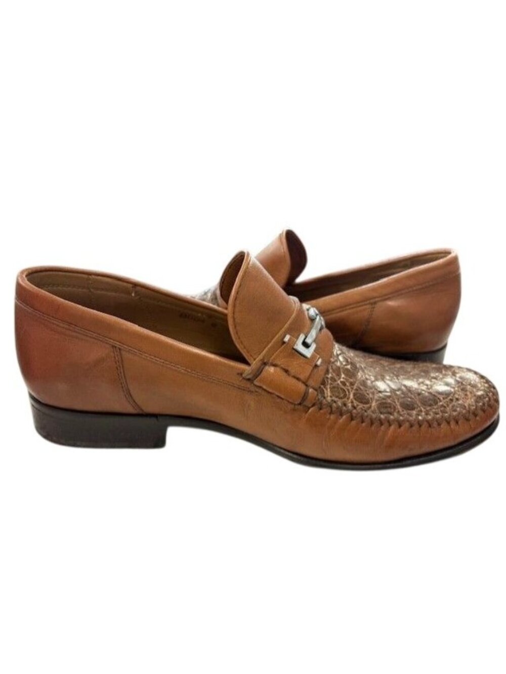 David Eden Mens Tan Leather & Crocodile Embossed Loafers Size 8 Handmade Slip-On - Picture 2 of 6